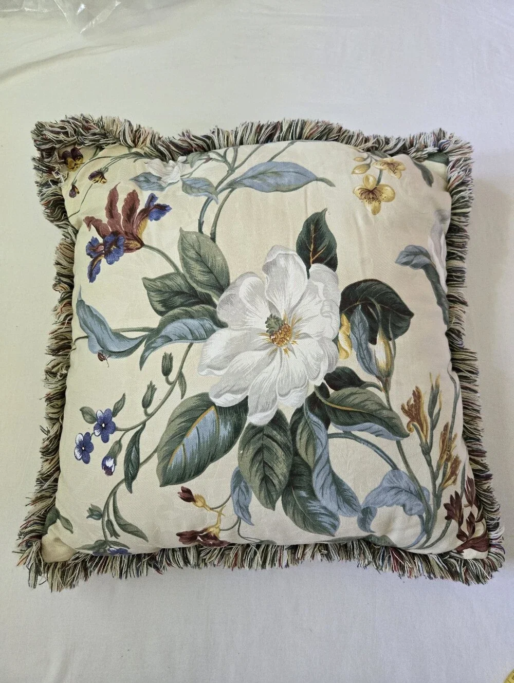 Waverly Williamsburg Garden Images III MAGNOLIA FLORAL Fringed Pillow 20